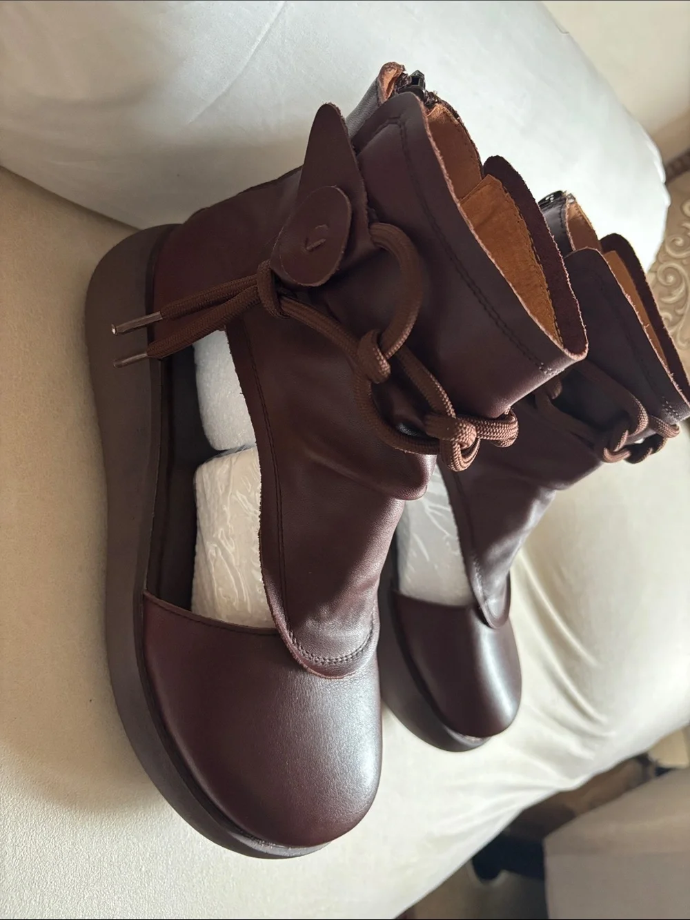 Women's Brown Leather Ankle Booties with Knot Detail